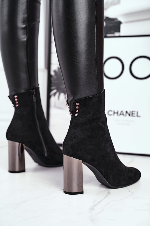 Damskie Botki Na Słupku Czarne Trens