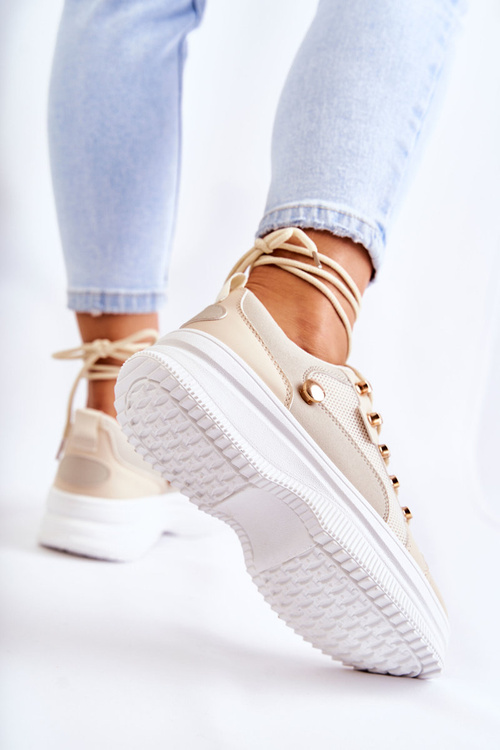 Damskie Skórzane Buty Sportowe Beżowe Salmira