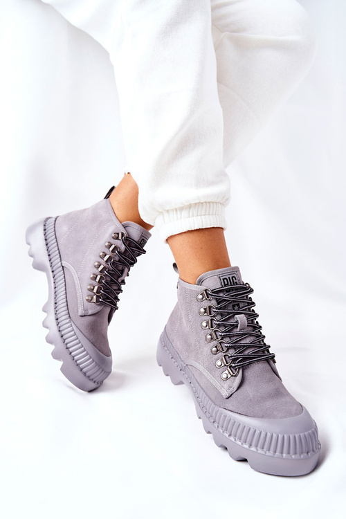 Skórzane Trapery Botki Big Star II274365 Szare