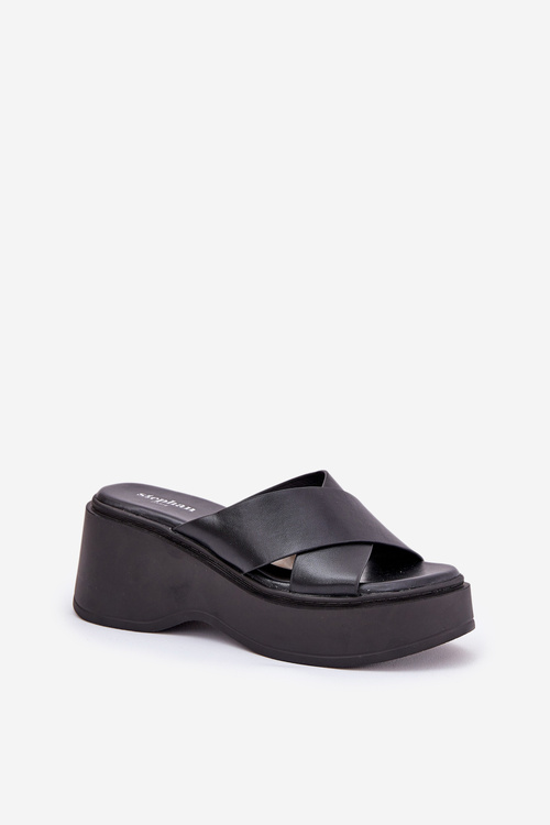 Klapki Damskie Na Platformie I Koturnie Czarne Nelithraea