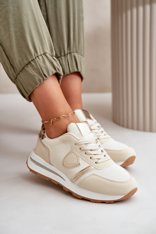 Sneakersy Damskie Z Eko Skóry Beżowe Velaniela