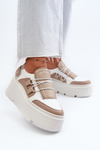 Zazoo 1833 Sneakersy Damskie Skórzane Na Masywnej Podeszwie Beżowo-Białe