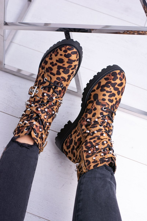 Damskie Botki Wysokie Trapery W Panterkę Albere