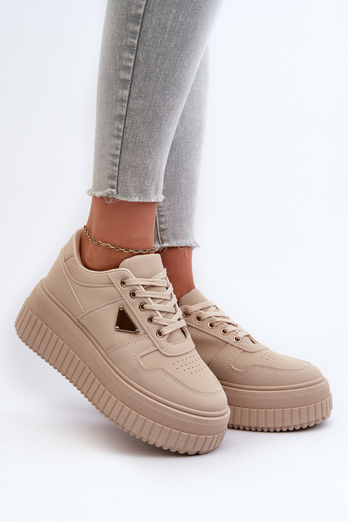 Sneakersy Damskie Z Eko Skóry Na Masywnej Platformie Beżowe Chrisstin