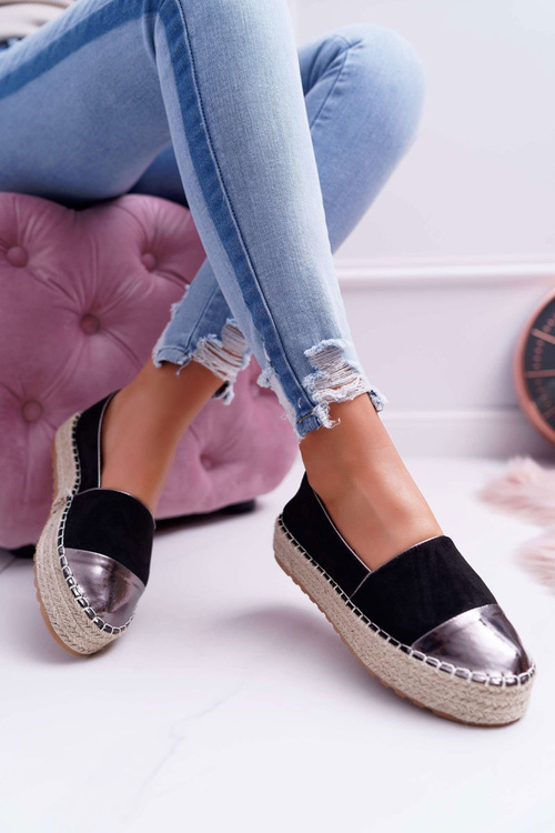 Espadryle Damskie Czarne Platforma Ringer