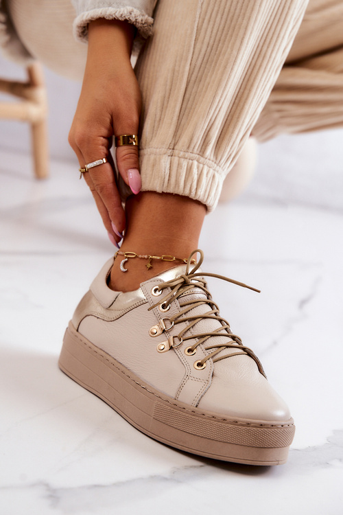 Skórzane Buty Sportowe Na Platformie Jasnobeżowe Mary Ann