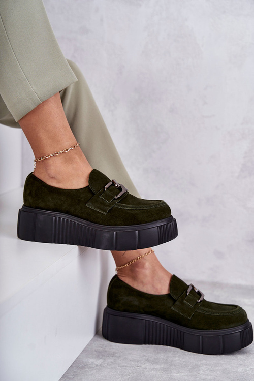 Modne Zamszowe Półbuty Na Platformie Khaki Lemar Marsol