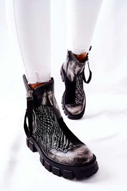 Skórzane Botki Sztyblety Maciejka Czarno-Białe 05137-21