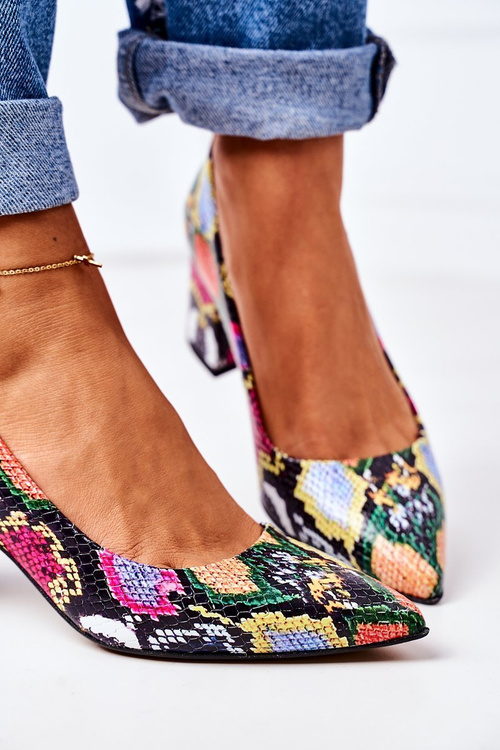 Skórzane Czółenka Z Wężowym Wzorem Lewski Shoes 2801 Kolorowe