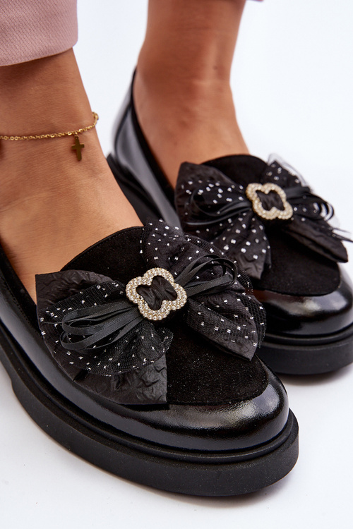 Damskie Lakierowane Mokasyny Z Kokardą Laura Messi 2786 Czarne