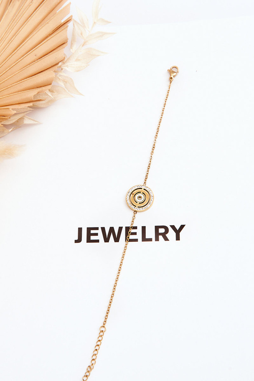 Stalowa Bransoletka Z Kołem I Cyrkoniami Złota