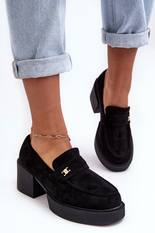 Zamszowe Półbuty Na Obcasie Damskie Czarne Afnira
