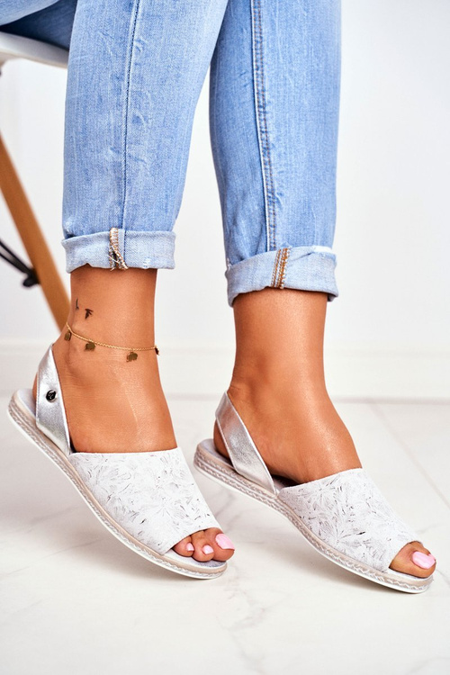 Sandały Damskie Płaskie Sergio Leone Srebrne SK030