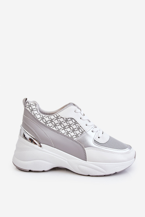 Damskie Buty Sportowe Na Platformie Biało-Szare Ferrina