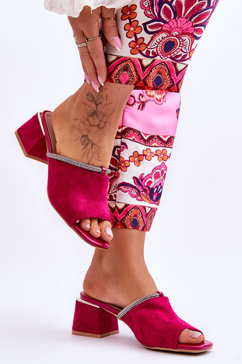 Zamszowe Klapki Na Obcasie S.Barski KV-612-2 Fuksja