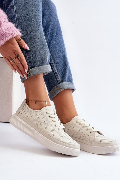 Damskie Skórzane Buty Sportowe Sneakersy Białe Failla