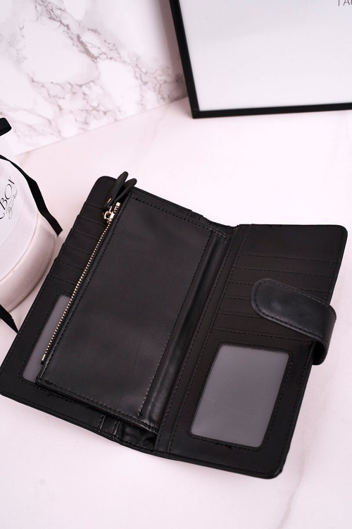 Duży Portfel Damski Z Dodatkowym Miejscem Na Karty Czarny