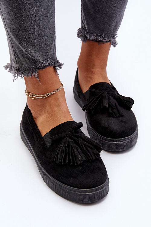 Damskie Espadryle Z Frędzlami Czarne Elorvia