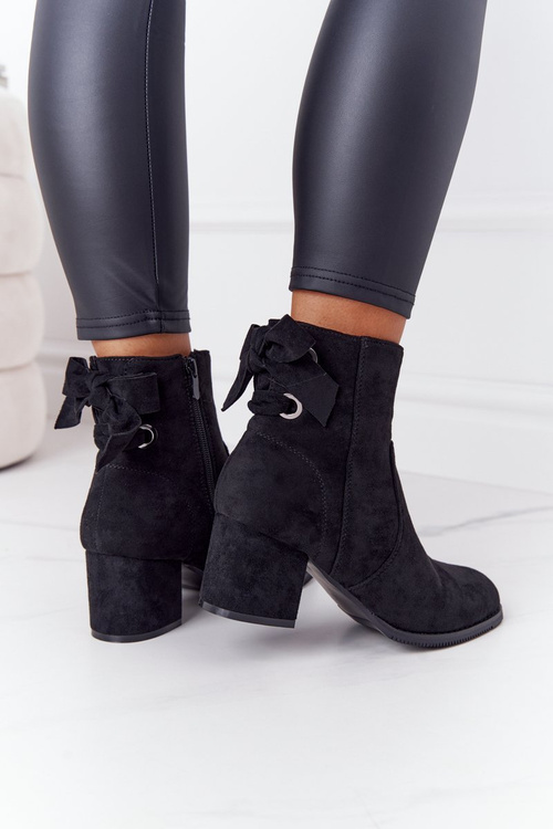 Damskie Ocieplane Botki Na Słupku Czarne Kayla