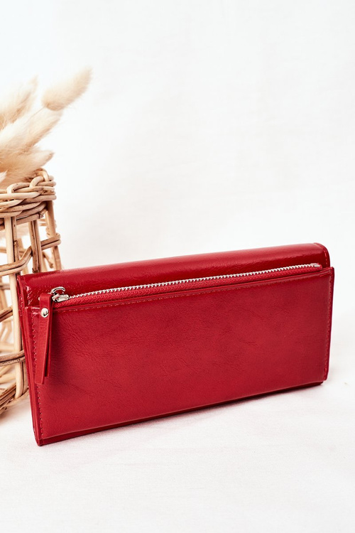 Duży Portfel Damski Na Magnes Czerwony