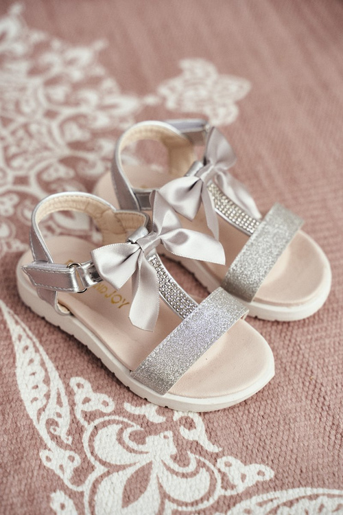 Dziecięce Sandałki Na Rzepy Dla Dziewczynki Srebrne Bella