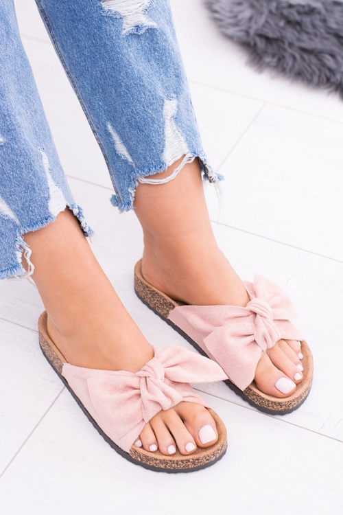 Damskie Różowe Klapki Na Korku Kokardki Dominica