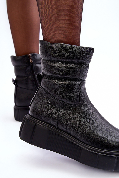 Skórzane Damskie Botki Na Platformie Czarne Lemar Suam