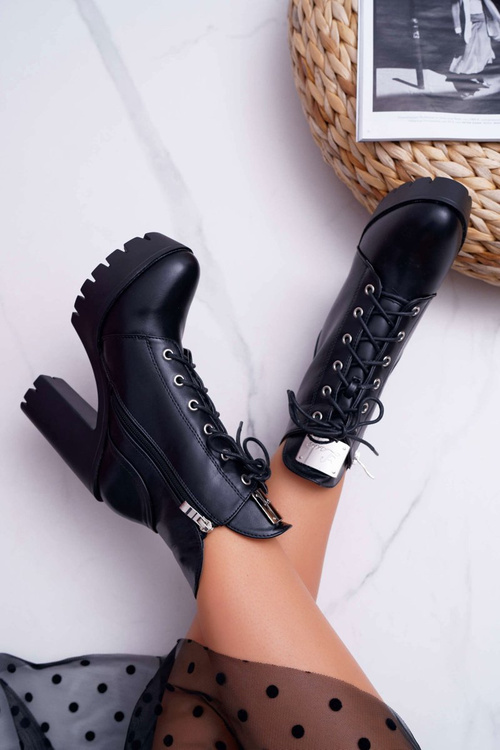 Damskie Wysokie Botki Czarne Grunge Midow