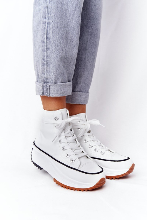 Skórzane Trampki Na Platformie Białe Coachella