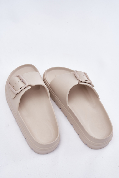 Klapki Damskie Piankowe Na Platformie Z Klamrą Beżowe Viasara