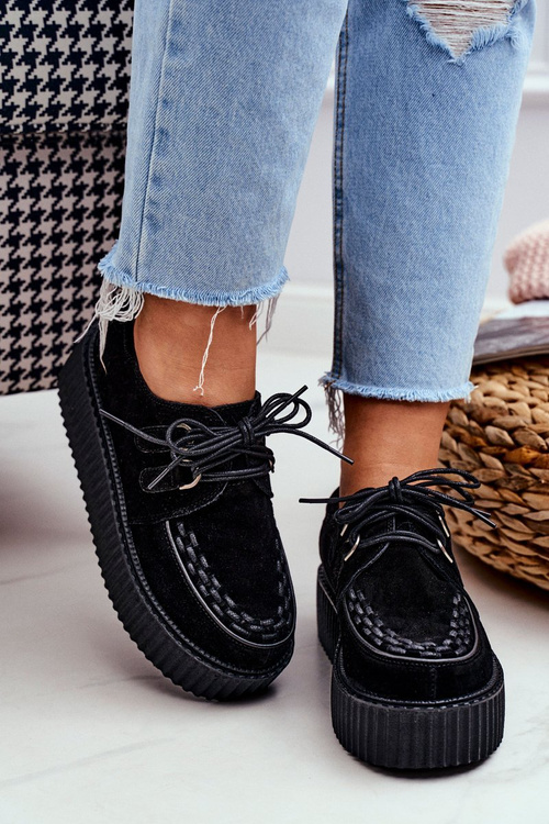 Czarne Zamszowe Creepersy na Platformie Gocain