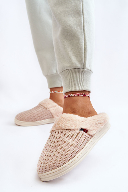 Damskie Ocieplane Papcie Wsuwane Z Futerkiem Beżowe Leriss