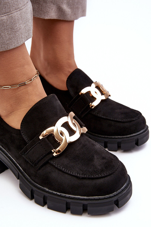 Zamszowe Półbuty Damskie Z Ozdobą Czarne Rullenes