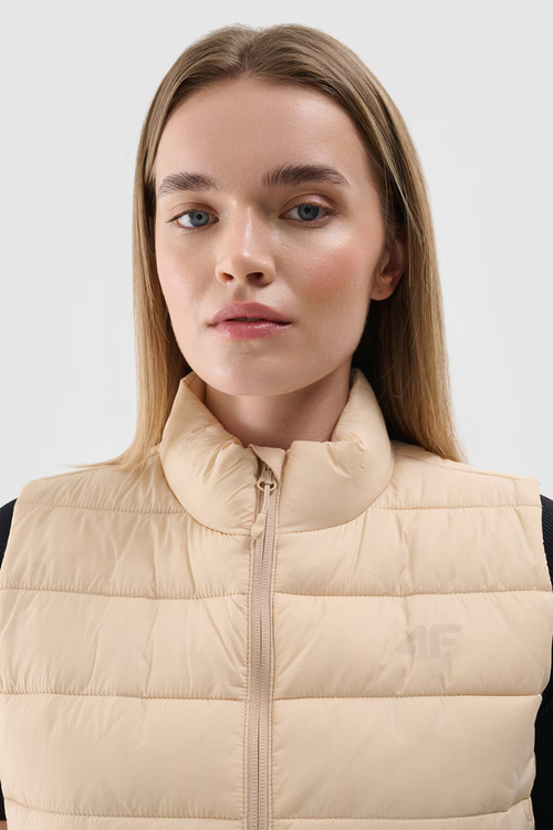 Bezrękawnik Damski Puchowy Ze Stójką 4F 4FWAW24TVJAF139-83S Beżowy