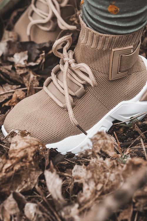 Dziecięce Buty Sportowe Wysoka Skarpeta Beżowe Nickie