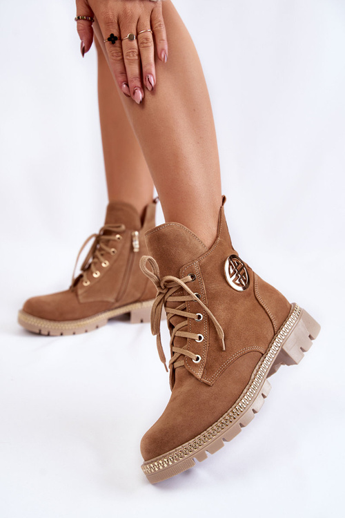 Damskie Ocieplane Botki Na Suwak Camel Sinem