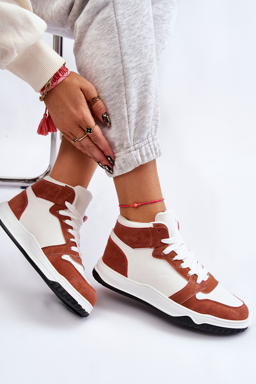 Wysokie Damskie Buty Sportowe Trampki Biało-Camelowe Rumour
