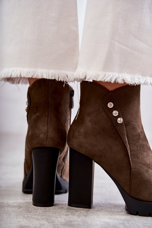 Zamszowe Botki Na Słupku Zielone Lagerlla