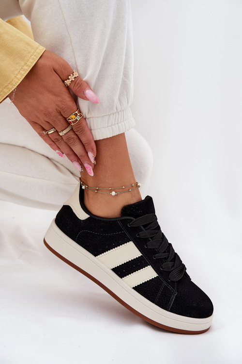 Sneakersy Damskie Z Eko Zamszu Czarne Arlenina