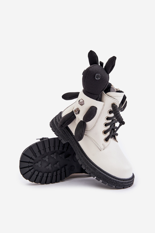 Skórzane Ocieplane Botki Dziecięce Na Zamek Z Misiem Vinceza 36261 Białe