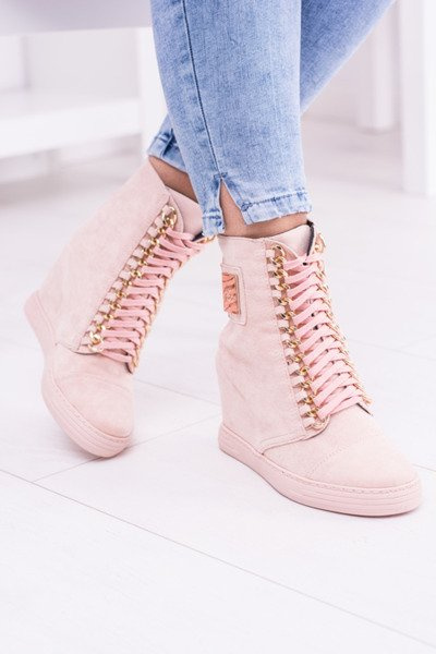 Damskie Sneakersy Lu Boo Z Łańcuchami Zamszowe Różowe Monica