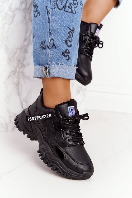 Damskie Sneakersy Na Masywnej Podeszwie Czarne Laugh