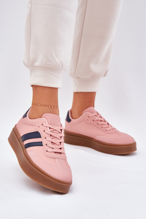 Sneakersy Damskie Na Platformie Z Eko Skóry Różowe Ediriella