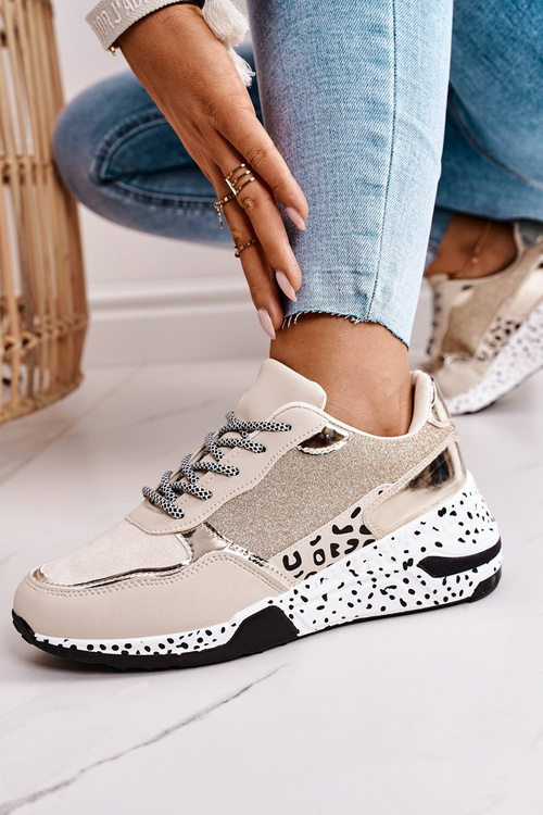 Damskie Sneakersy Na Koturnie Złote Avery