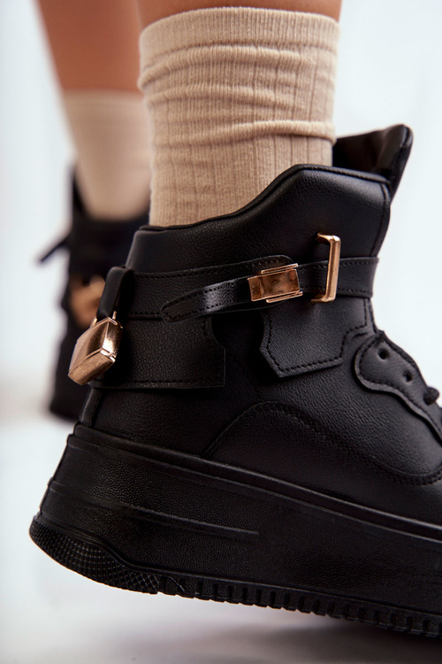 Damskie Ocieplane Wysokie Buty Sportowe Czarne Lexa