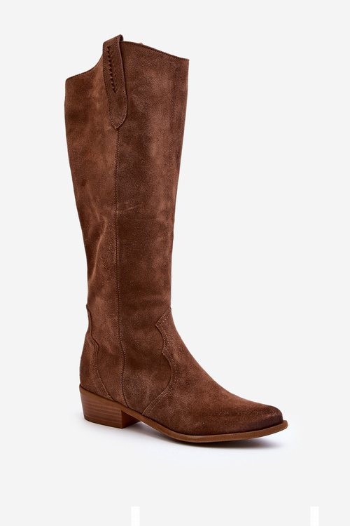 Zazoo 3427 Damskie Zamszowe Kozaki Kowbojki Brązowe