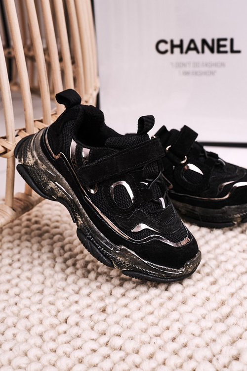 Dziecięce Sportowe Buty Sneakersy Z Przezroczystą Podeszwą Czarne Bailey