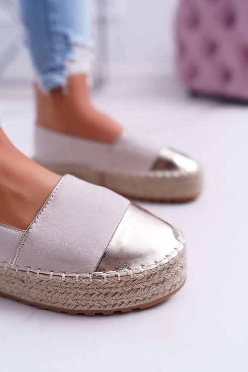 Espadryle Damskie Beżowe Platforma Ringer