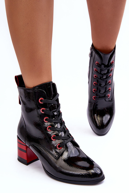 Lakierowane Botki Na Obcasie S.Barski MR870-49 Czarne