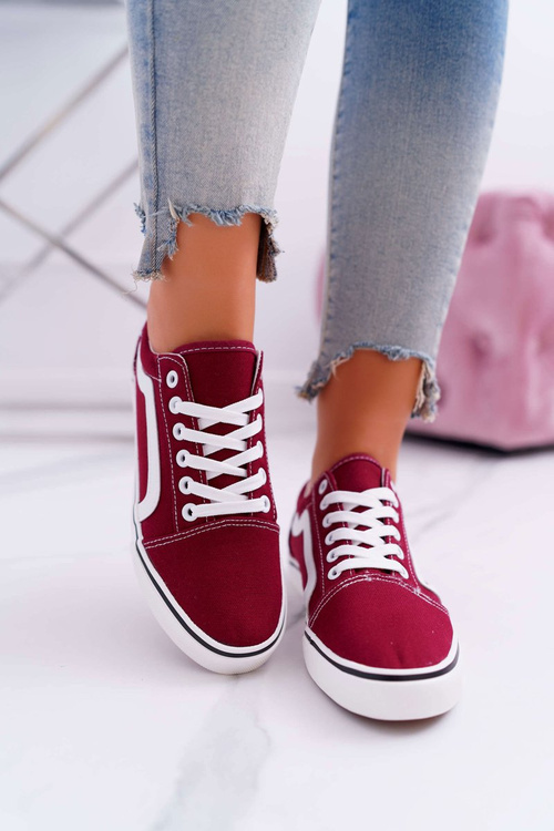 Trampki Damskie Materiałowe Bordowe Bestro